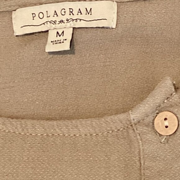 Polagram Cotton Dress Button Top A-Line Minimalist Sz M Khaki-Beige 295A - Picture 8 of 10